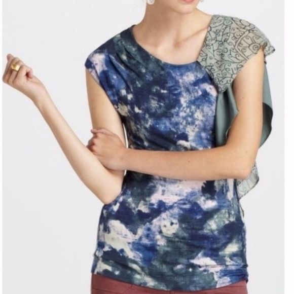 Anthropologie watercolor ruffled top - Picture 2 of 13